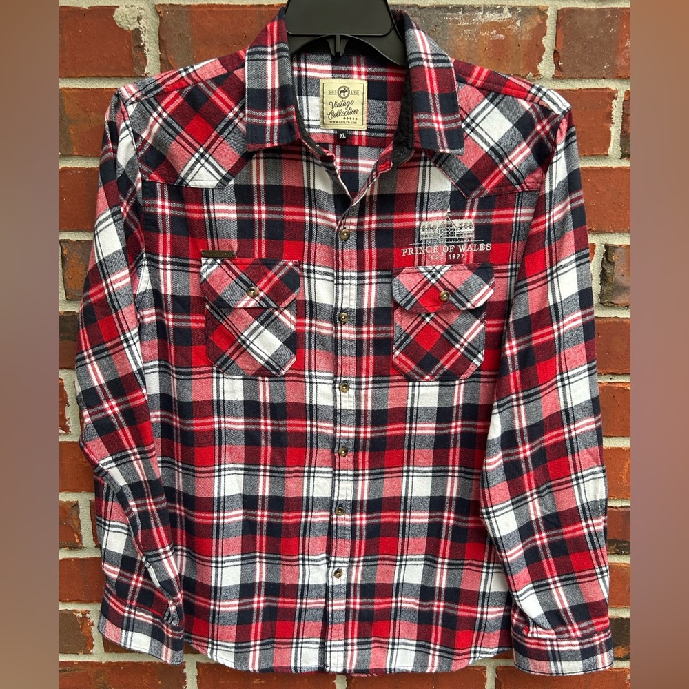 GGS LTD Vintage Collection Red and Black Plaid Men's XL Shirt Prince of Wales Z8